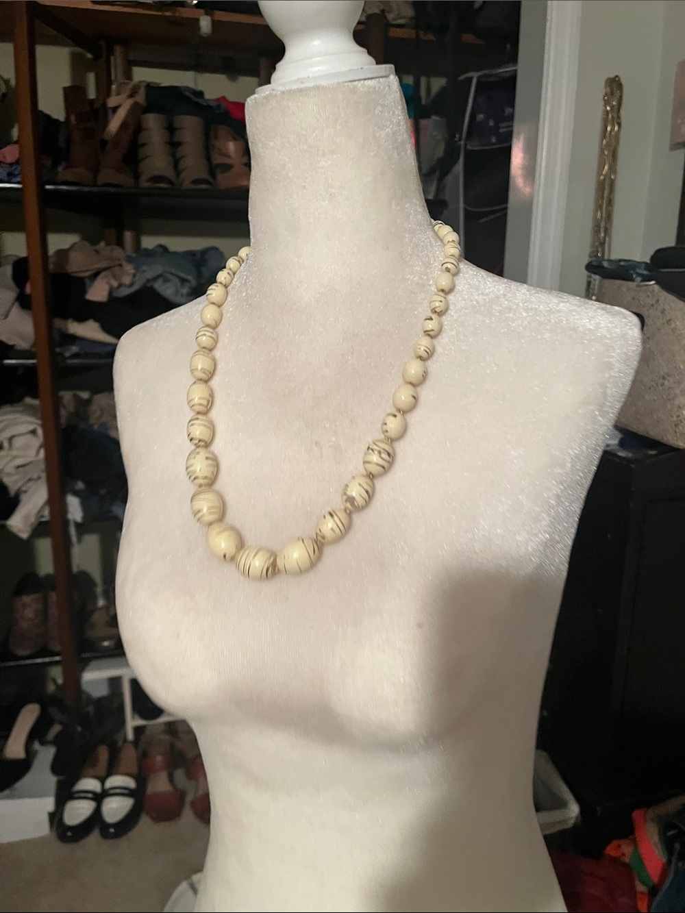 Cream Marbled Bead Necklace for Women - Neutral Beaded Necklace
